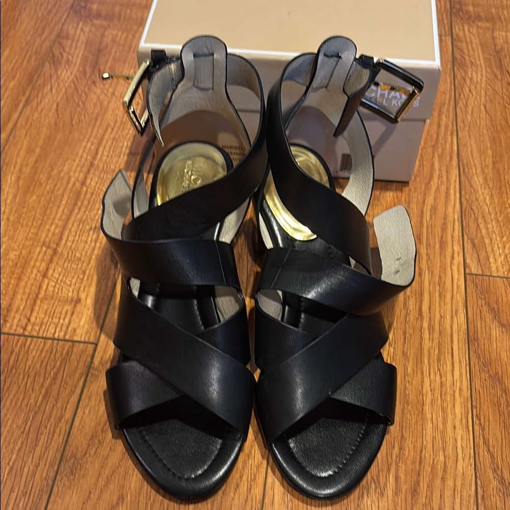 Michael Kors Black Leather Sandals With Straps